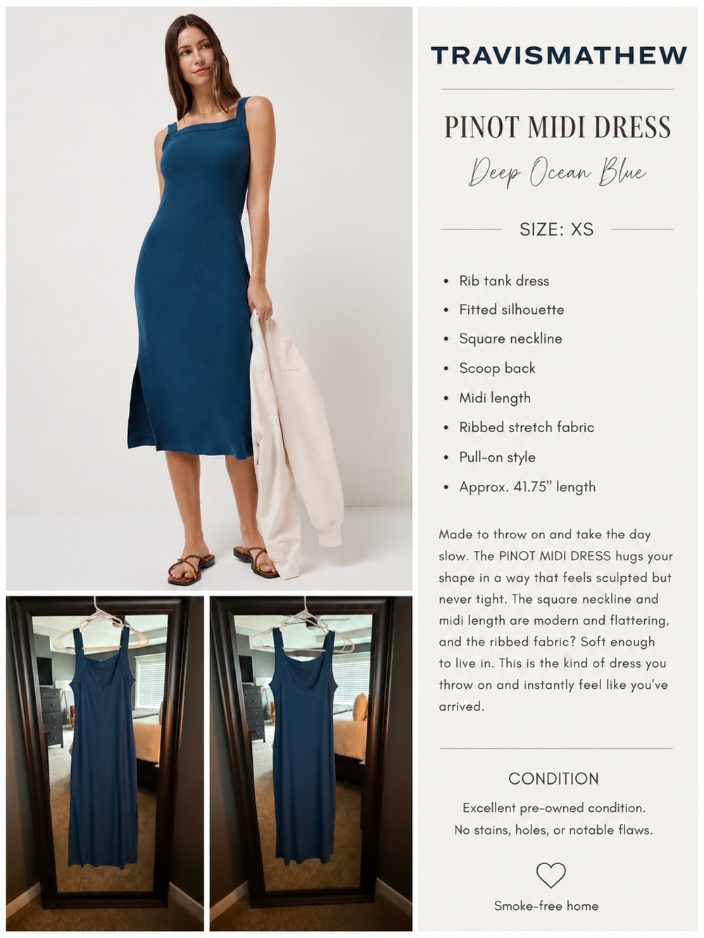 TravisMathew Pinot Midi Dress
Size XS | Deep Ocean Blue